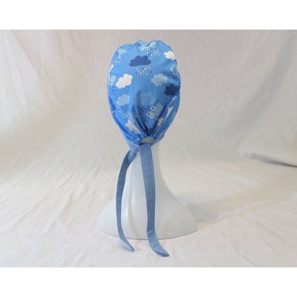 Blue Rain Clouds Surgical Scrub Cap Dental Chemo Hat - Picture 4 of 5